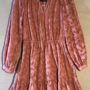 Lauren Conrad PS NWT Floral Textured Sheer Lined Mauve Pink Dress Elastic Waist